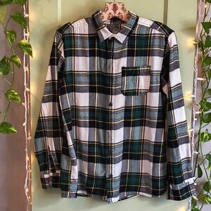 Women's Wonder Nation Yellow White Hunter Green Viscose Plaid Flannel S